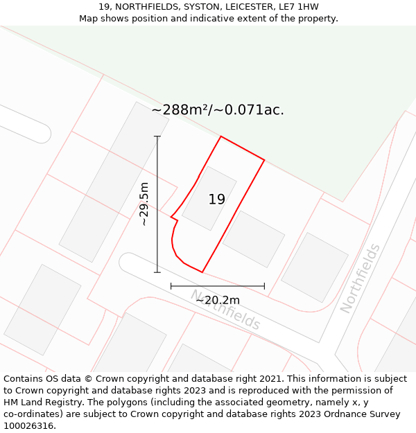 19, NORTHFIELDS, SYSTON, LEICESTER, LE7 1HW: Plot and title map