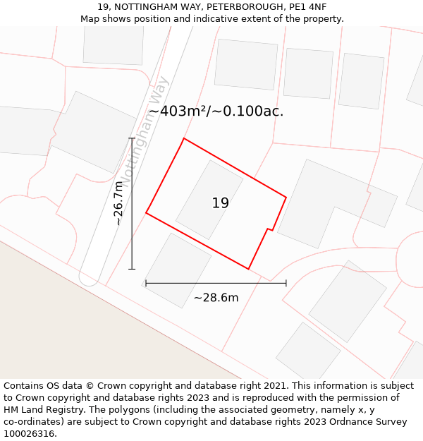 19, NOTTINGHAM WAY, PETERBOROUGH, PE1 4NF: Plot and title map