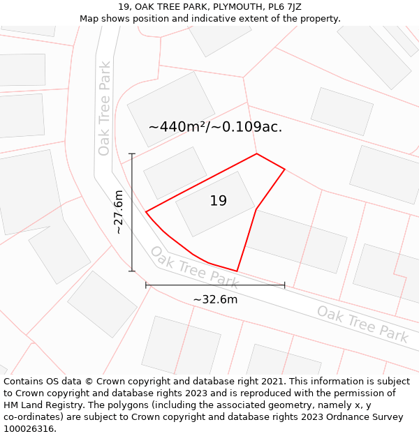 19, OAK TREE PARK, PLYMOUTH, PL6 7JZ: Plot and title map