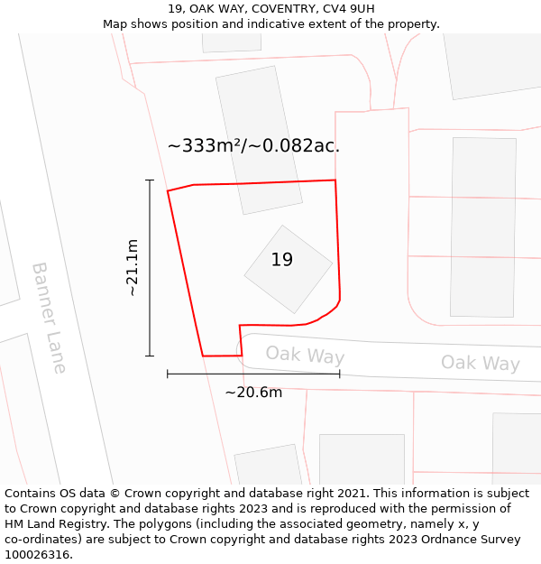 19, OAK WAY, COVENTRY, CV4 9UH: Plot and title map