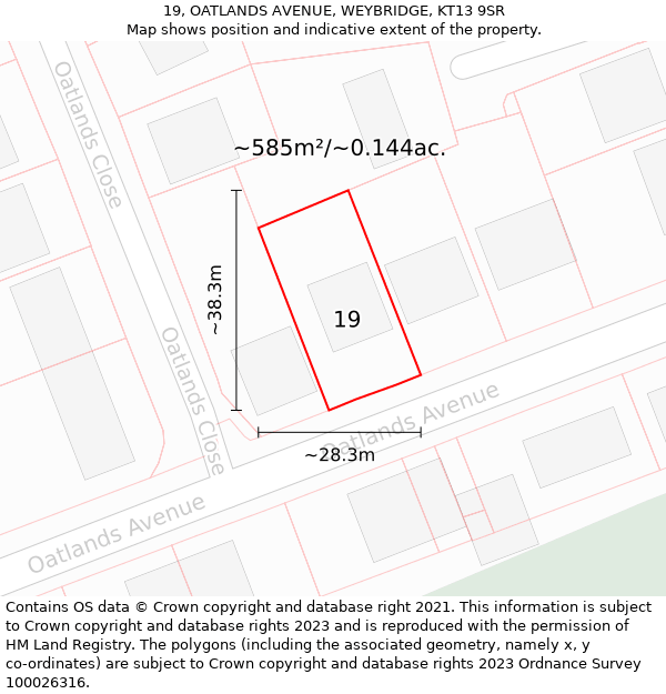 19, OATLANDS AVENUE, WEYBRIDGE, KT13 9SR: Plot and title map