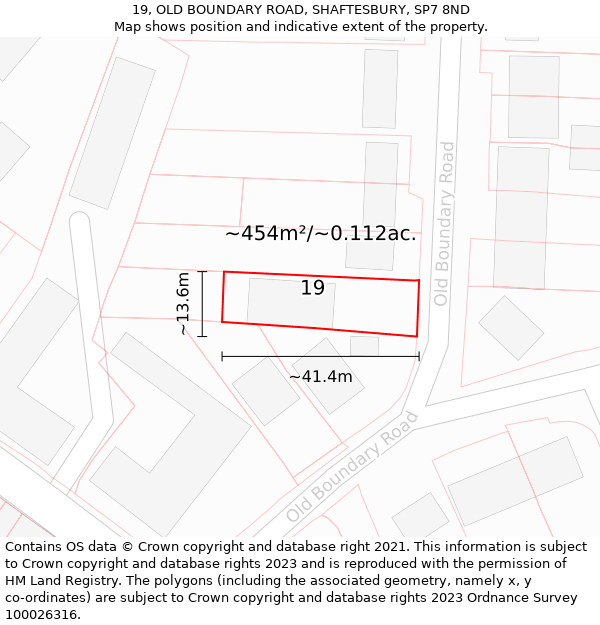 19, OLD BOUNDARY ROAD, SHAFTESBURY, SP7 8ND: Plot and title map