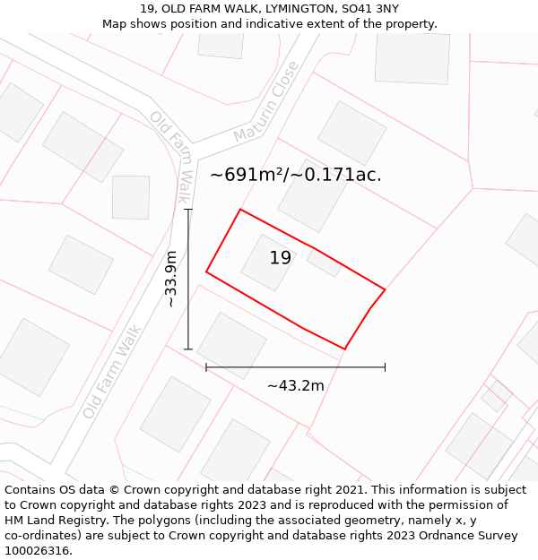 19, OLD FARM WALK, LYMINGTON, SO41 3NY: Plot and title map