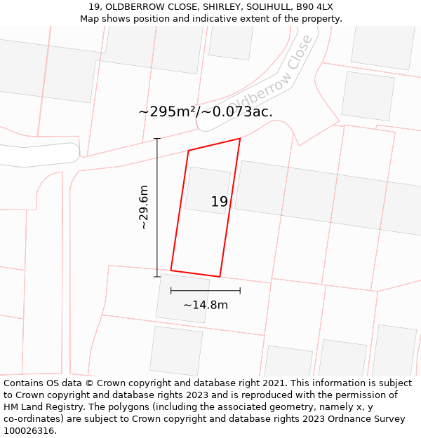 19, OLDBERROW CLOSE, SHIRLEY, SOLIHULL, B90 4LX: Plot and title map