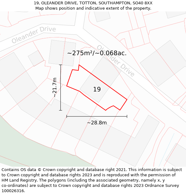 19, OLEANDER DRIVE, TOTTON, SOUTHAMPTON, SO40 8XX: Plot and title map