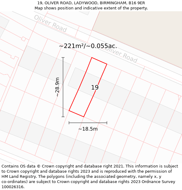 19, OLIVER ROAD, LADYWOOD, BIRMINGHAM, B16 9ER: Plot and title map