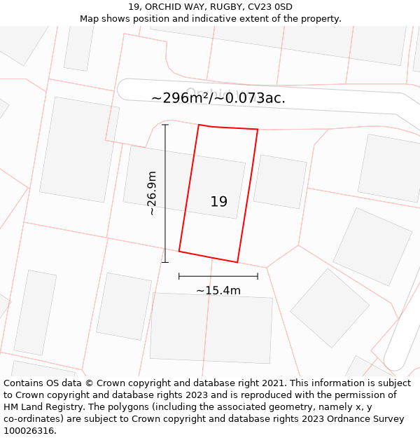 19, ORCHID WAY, RUGBY, CV23 0SD: Plot and title map