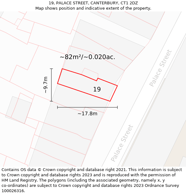 19, PALACE STREET, CANTERBURY, CT1 2DZ: Plot and title map