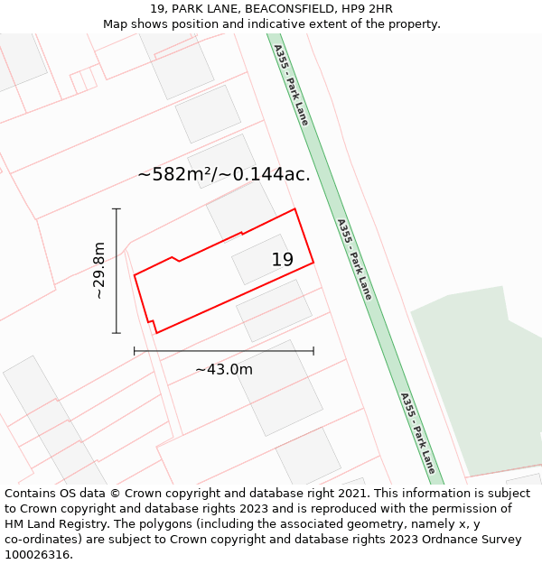 19, PARK LANE, BEACONSFIELD, HP9 2HR: Plot and title map