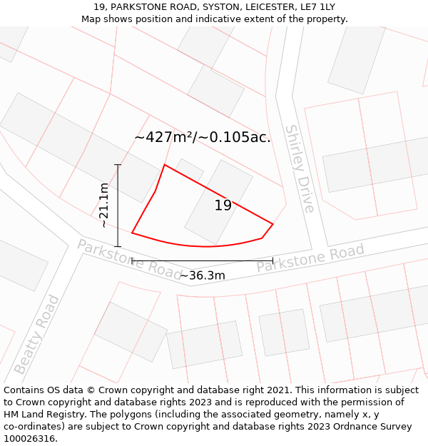 19, PARKSTONE ROAD, SYSTON, LEICESTER, LE7 1LY: Plot and title map