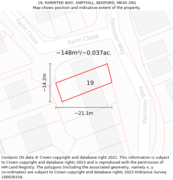 19, PARMITER WAY, AMPTHILL, BEDFORD, MK45 2RG: Plot and title map