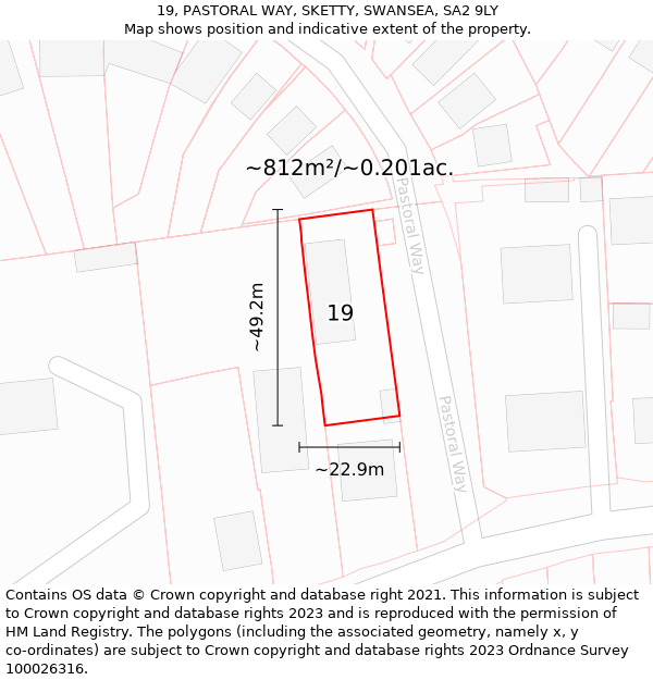 19, PASTORAL WAY, SKETTY, SWANSEA, SA2 9LY: Plot and title map