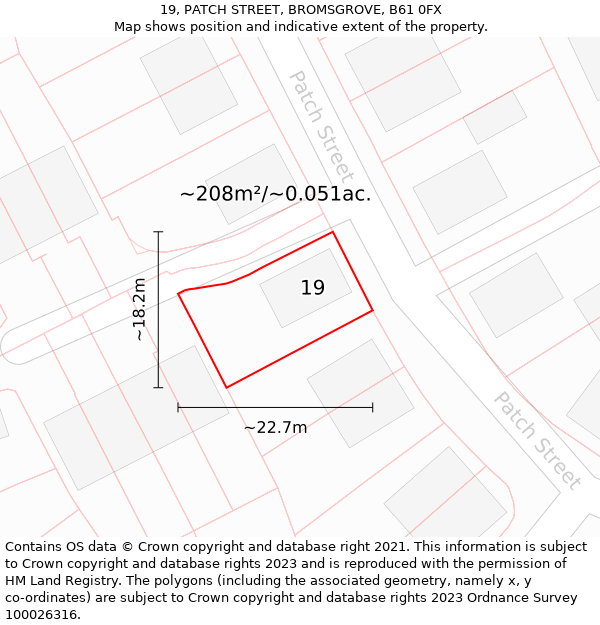 19, PATCH STREET, BROMSGROVE, B61 0FX: Plot and title map