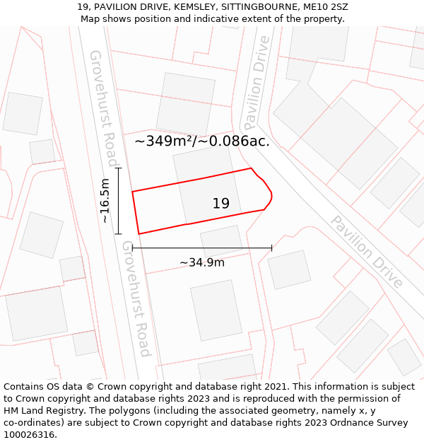 19, PAVILION DRIVE, KEMSLEY, SITTINGBOURNE, ME10 2SZ: Plot and title map