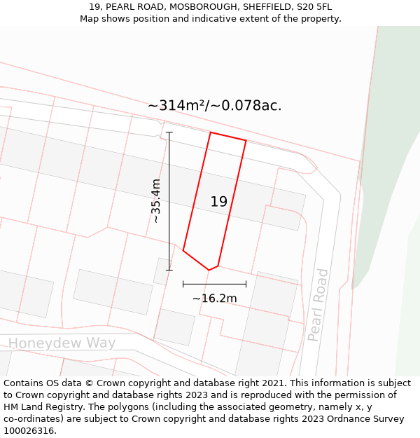 19, PEARL ROAD, MOSBOROUGH, SHEFFIELD, S20 5FL: Plot and title map