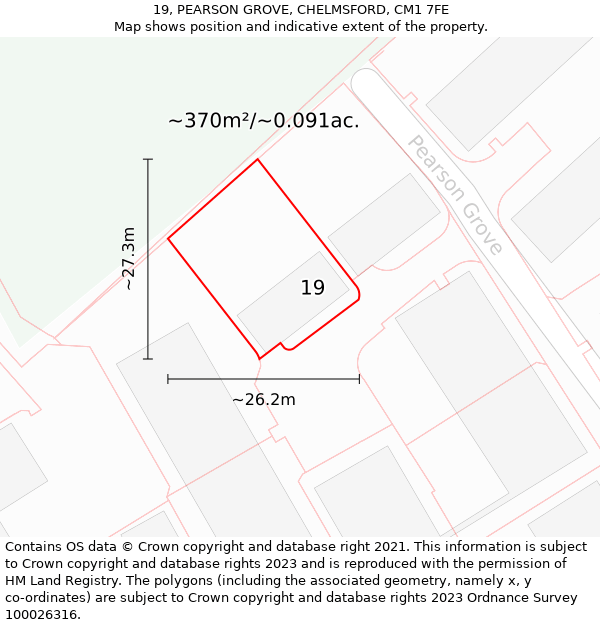 19, PEARSON GROVE, CHELMSFORD, CM1 7FE: Plot and title map