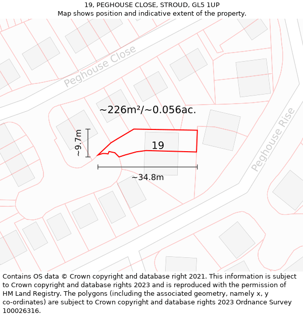 19, PEGHOUSE CLOSE, STROUD, GL5 1UP: Plot and title map