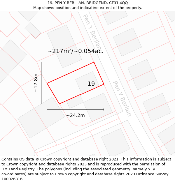 19, PEN Y BERLLAN, BRIDGEND, CF31 4QQ: Plot and title map