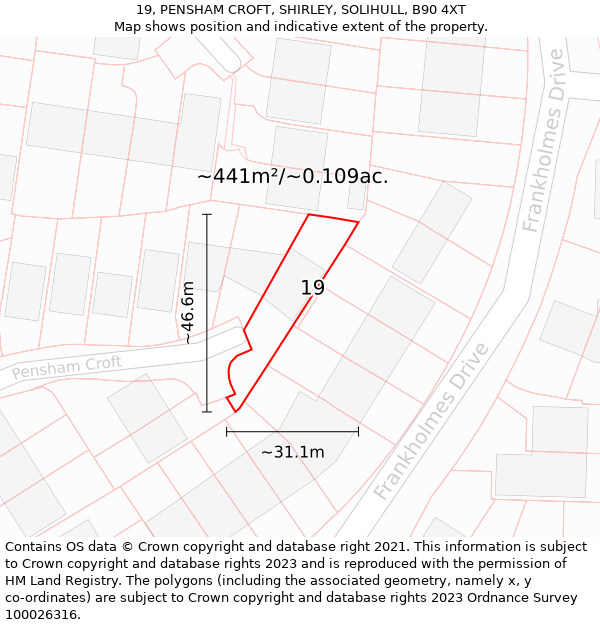 19, PENSHAM CROFT, SHIRLEY, SOLIHULL, B90 4XT: Plot and title map