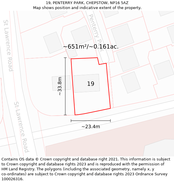 19, PENTERRY PARK, CHEPSTOW, NP16 5AZ: Plot and title map