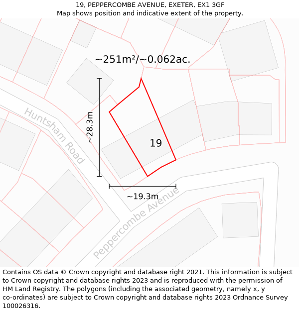 19, PEPPERCOMBE AVENUE, EXETER, EX1 3GF: Plot and title map