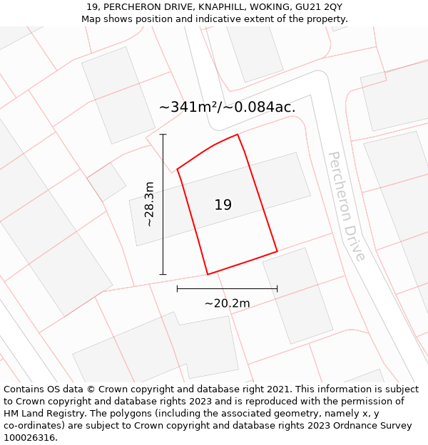 19, PERCHERON DRIVE, KNAPHILL, WOKING, GU21 2QY: Plot and title map