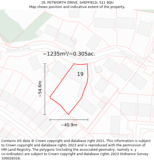 19, PETWORTH DRIVE, SHEFFIELD, S11 9QU: Plot and title map