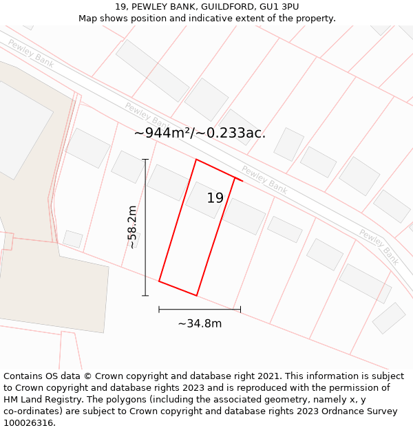 19, PEWLEY BANK, GUILDFORD, GU1 3PU: Plot and title map