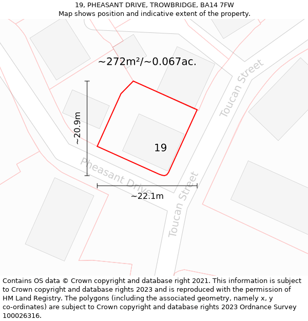 19, PHEASANT DRIVE, TROWBRIDGE, BA14 7FW: Plot and title map