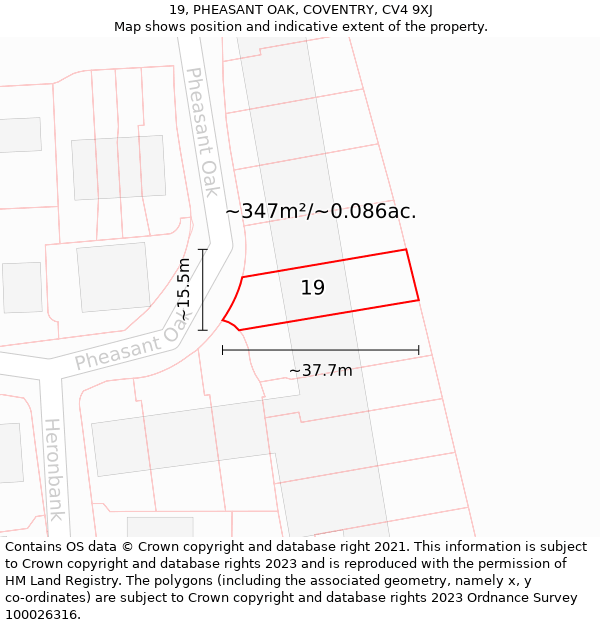 19, PHEASANT OAK, COVENTRY, CV4 9XJ: Plot and title map