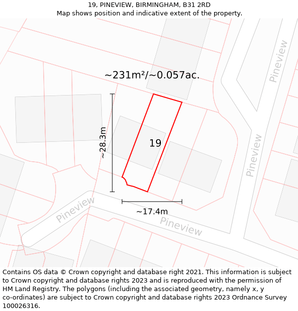 19, PINEVIEW, BIRMINGHAM, B31 2RD: Plot and title map
