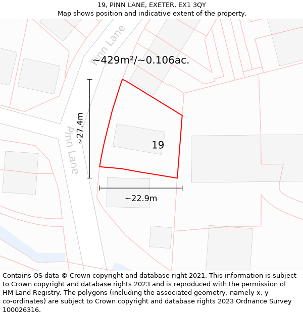 19, PINN LANE, EXETER, EX1 3QY: Plot and title map