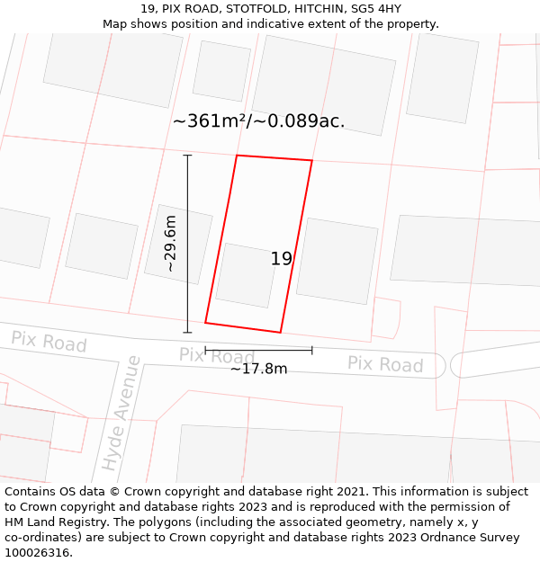 19, PIX ROAD, STOTFOLD, HITCHIN, SG5 4HY: Plot and title map