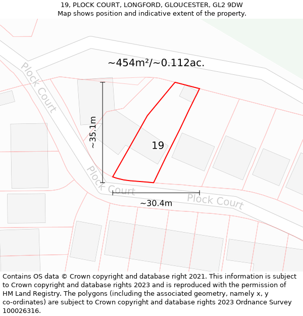 19, PLOCK COURT, LONGFORD, GLOUCESTER, GL2 9DW: Plot and title map