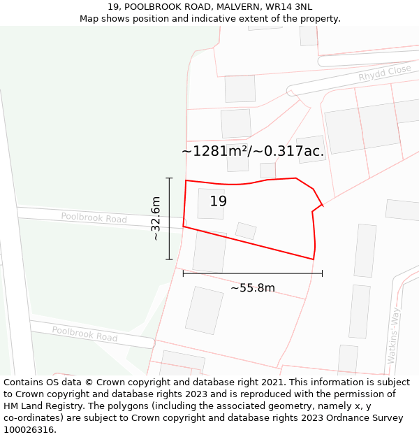 19, POOLBROOK ROAD, MALVERN, WR14 3NL: Plot and title map