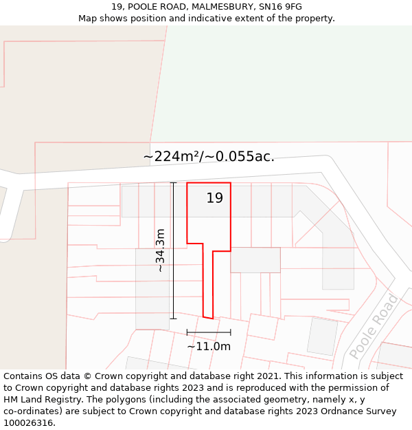 19, POOLE ROAD, MALMESBURY, SN16 9FG: Plot and title map