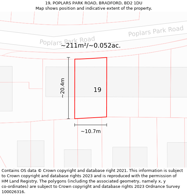 19, POPLARS PARK ROAD, BRADFORD, BD2 1DU: Plot and title map