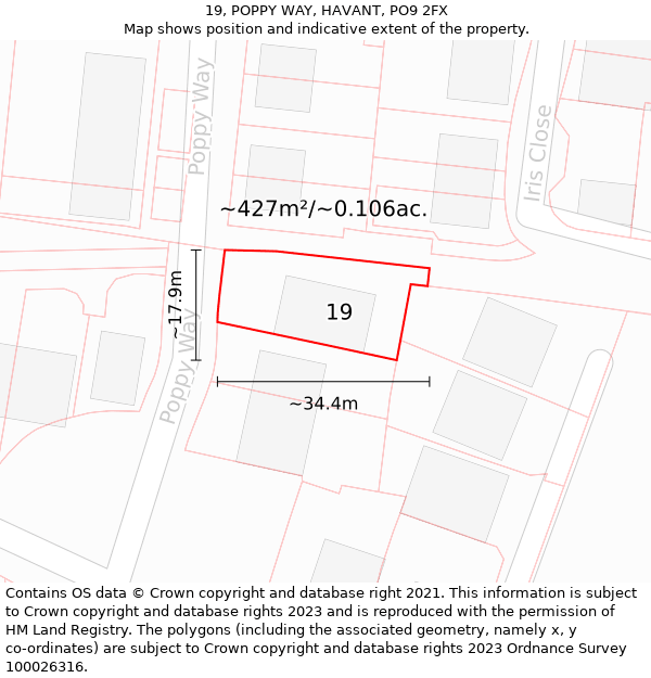 19, POPPY WAY, HAVANT, PO9 2FX: Plot and title map