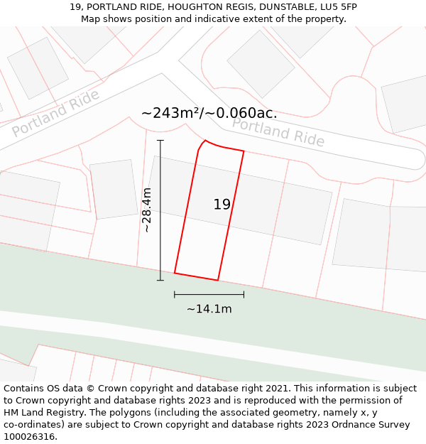 19, PORTLAND RIDE, HOUGHTON REGIS, DUNSTABLE, LU5 5FP: Plot and title map