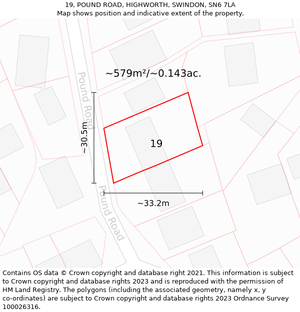 19, POUND ROAD, HIGHWORTH, SWINDON, SN6 7LA: Plot and title map