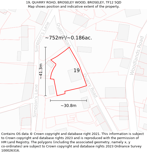 19, QUARRY ROAD, BROSELEY WOOD, BROSELEY, TF12 5QD: Plot and title map