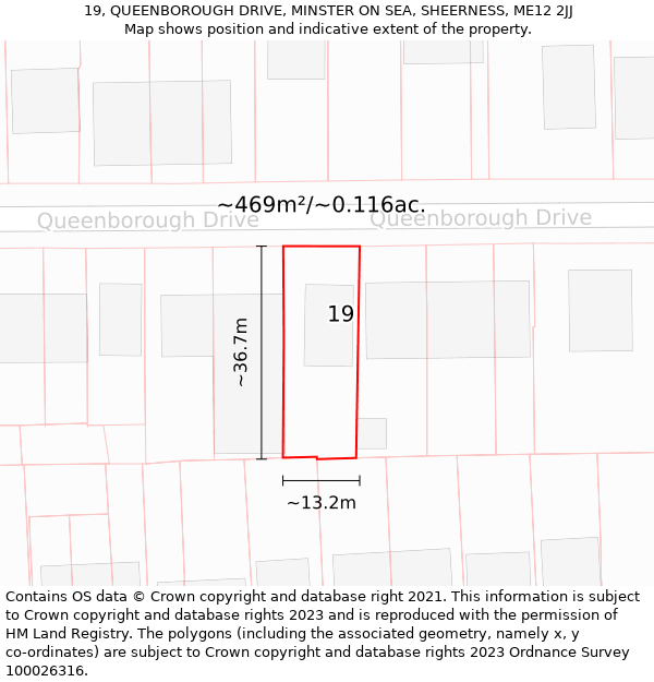 19, QUEENBOROUGH DRIVE, MINSTER ON SEA, SHEERNESS, ME12 2JJ: Plot and title map