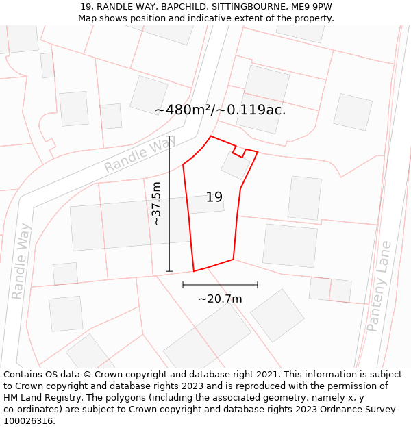 19, RANDLE WAY, BAPCHILD, SITTINGBOURNE, ME9 9PW: Plot and title map