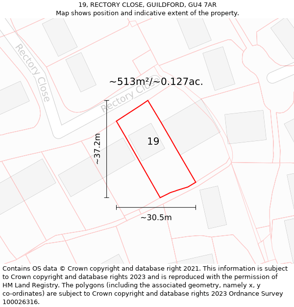 19, RECTORY CLOSE, GUILDFORD, GU4 7AR: Plot and title map