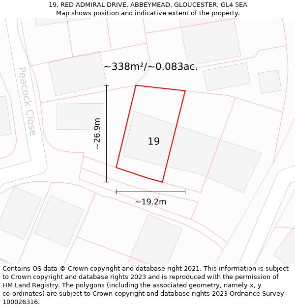 19, RED ADMIRAL DRIVE, ABBEYMEAD, GLOUCESTER, GL4 5EA: Plot and title map