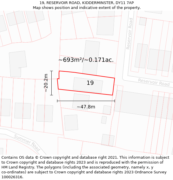 19, RESERVOIR ROAD, KIDDERMINSTER, DY11 7AP: Plot and title map