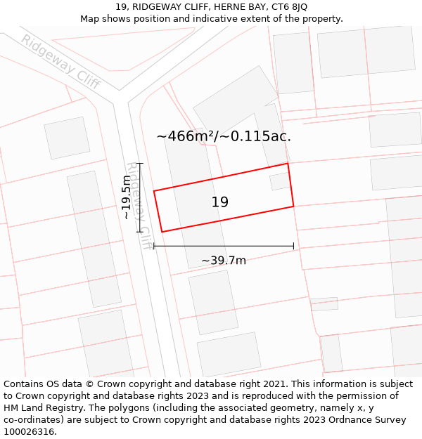 19, RIDGEWAY CLIFF, HERNE BAY, CT6 8JQ: Plot and title map