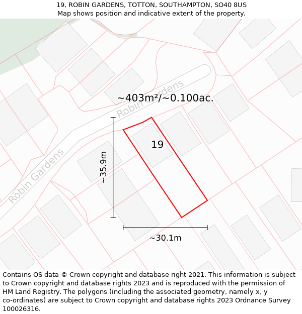 19, ROBIN GARDENS, TOTTON, SOUTHAMPTON, SO40 8US: Plot and title map