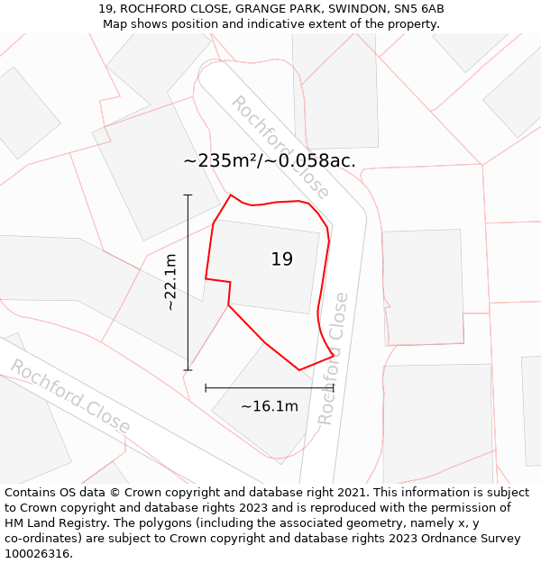 19, ROCHFORD CLOSE, GRANGE PARK, SWINDON, SN5 6AB: Plot and title map