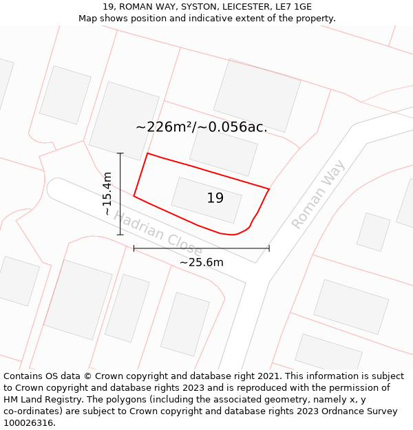19, ROMAN WAY, SYSTON, LEICESTER, LE7 1GE: Plot and title map